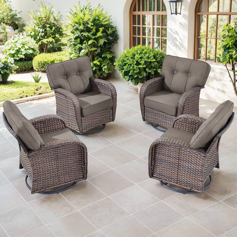 Gymojoy 4-Piece Outdoor Wicker Swivel Chair Set, 5" Thick Wide Cushions, Patio Lounge Chairs