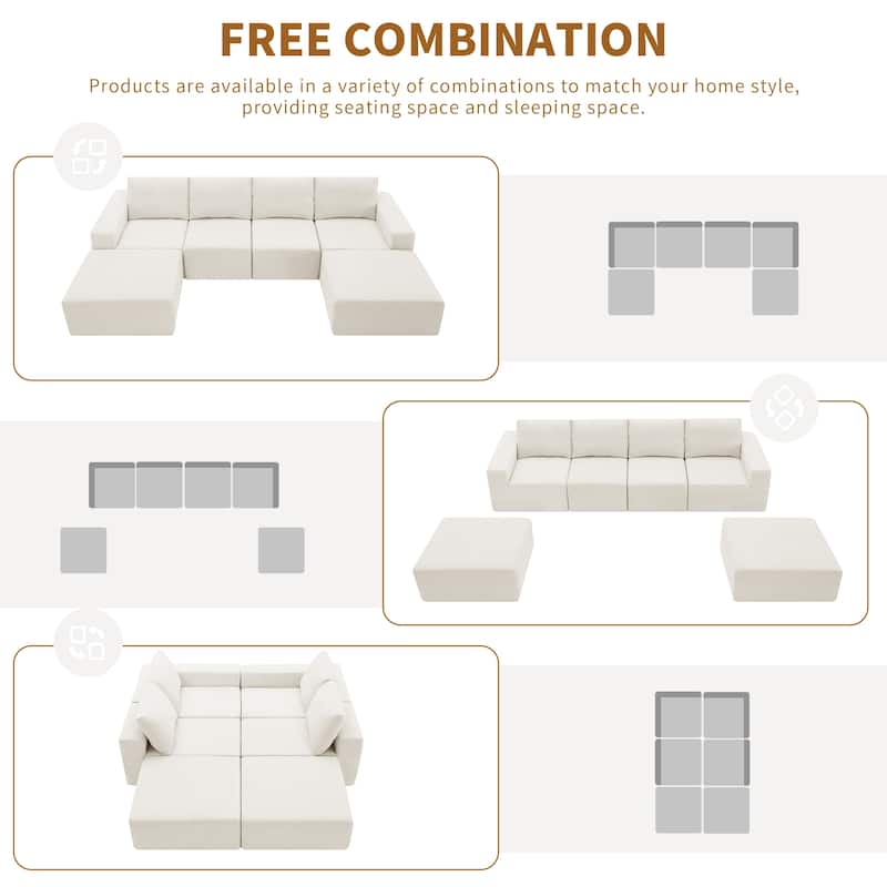 110" Chenille U-Shaped Sectional Sofa with Ottomans & Deep Seat