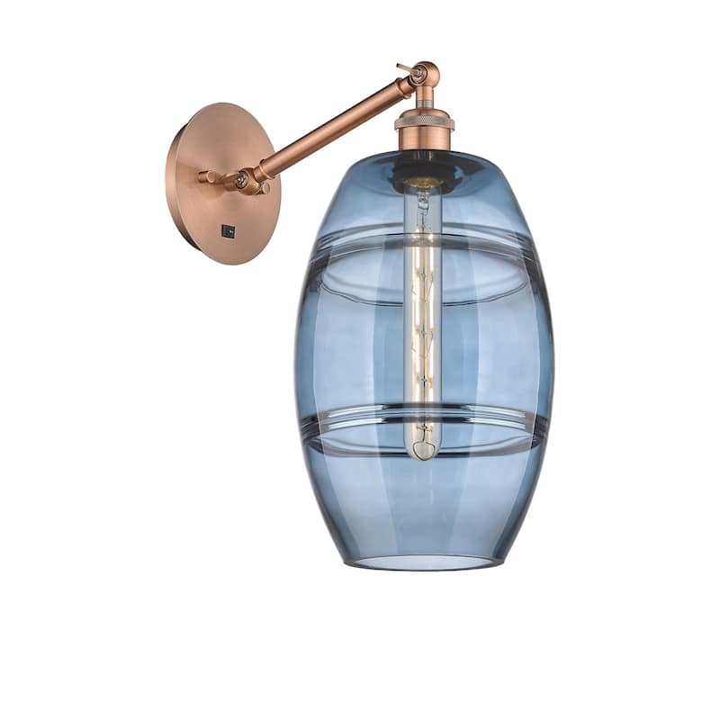 Innovations Lighting 317-1W-10-8 Vaz Sconce Vaz 10" Tall Wall Sconce - Antique Copper / Blue