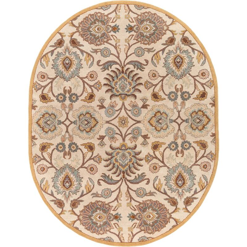 Patchway Handmade Classic Floral Wool Area Rug - Beige - 6' x 9' Oval