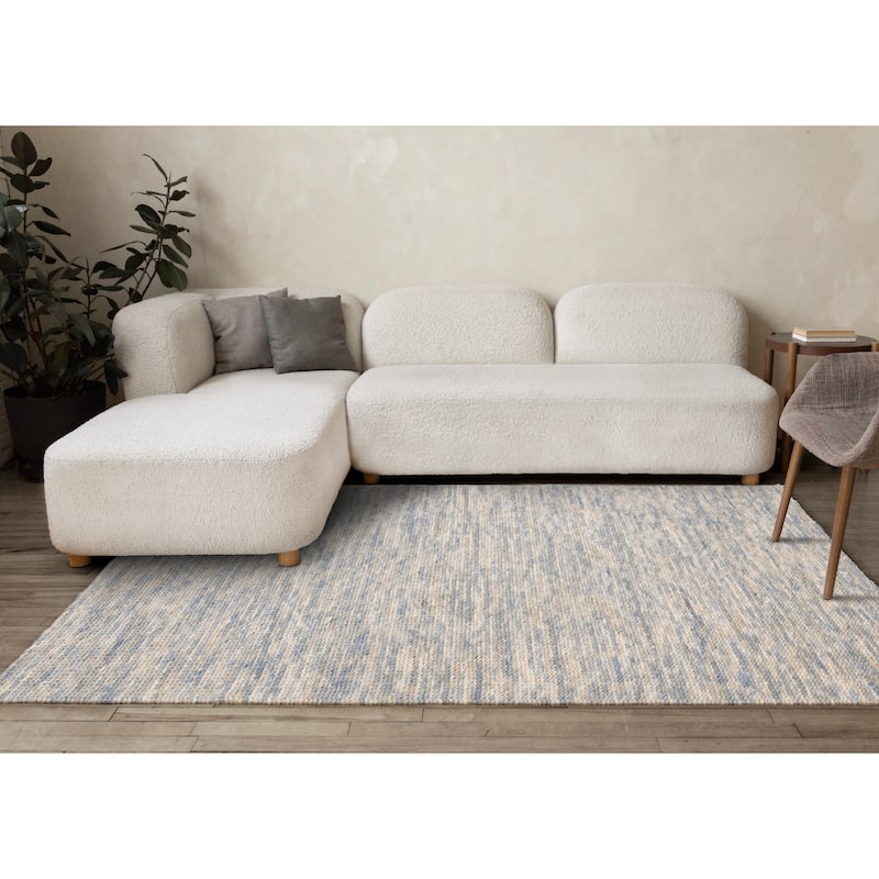 Blue Beige White Wool Handmade Rug