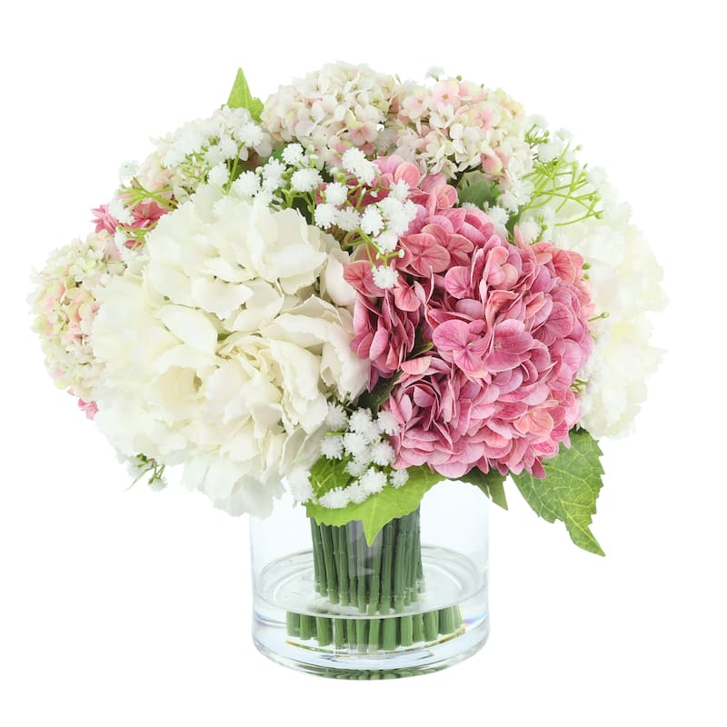 Classic Hydrangea and Viburnum Arrangement in Glass Vase