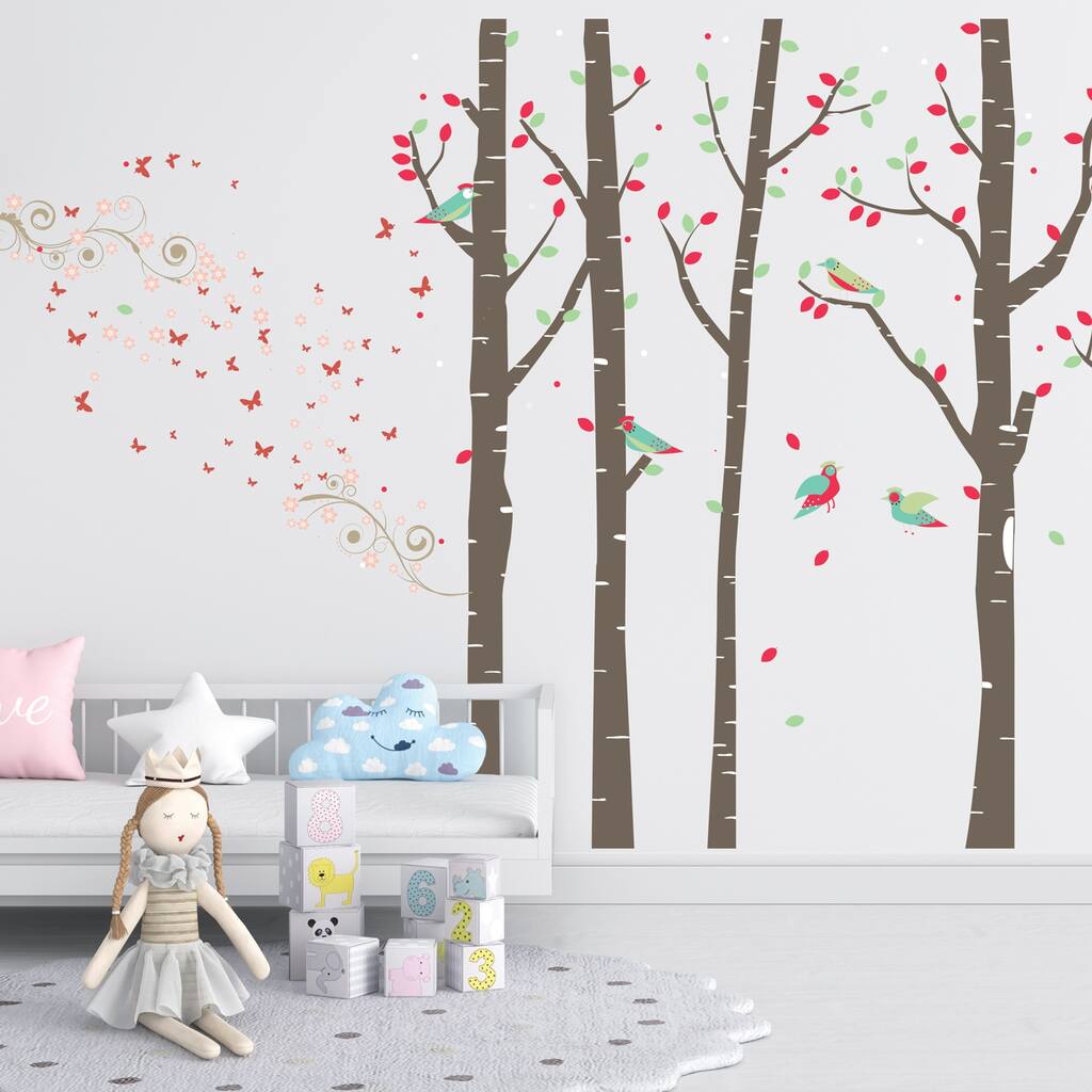 Walplus Spring Birch Forest Tree Scene Kids Wall Sticker Nursery Decor