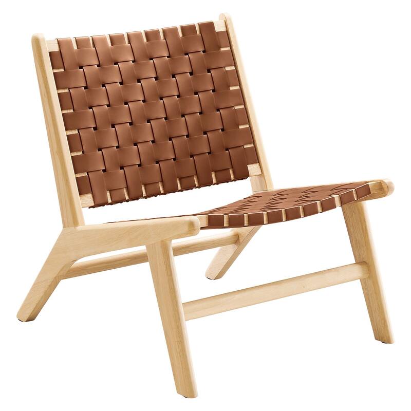 Saoirse Faux Leather Wood Accent Lounge Chair - Natural Brown