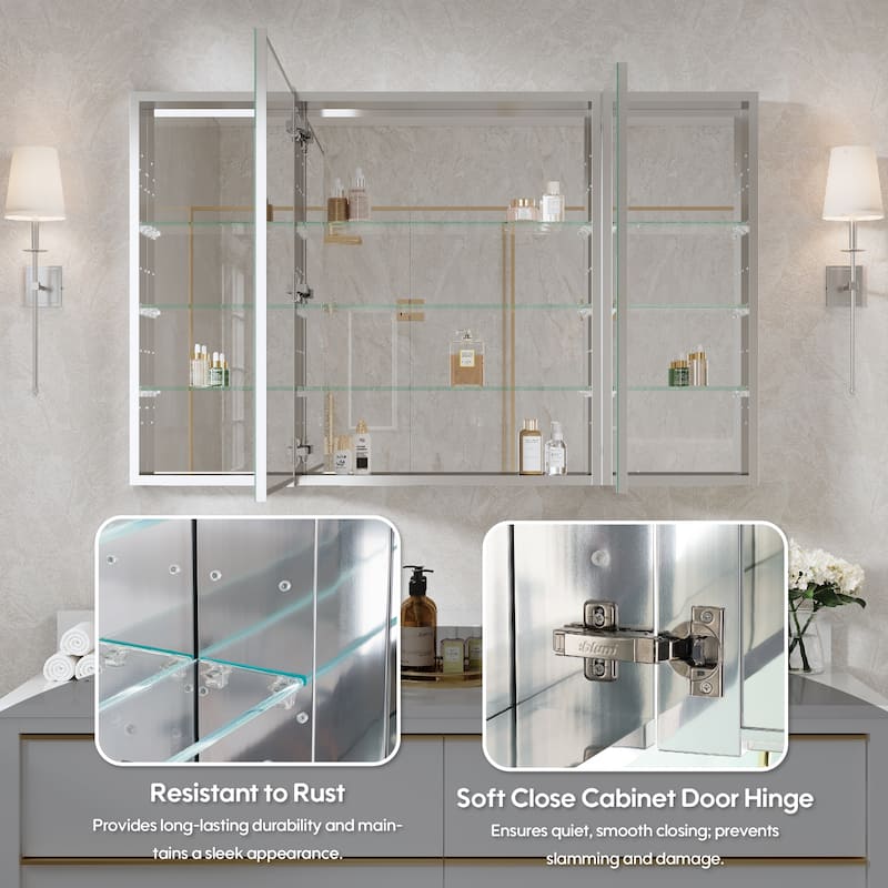 48"W X 30'H Bathroom Recessed or Surface Wall Mount Medicine Cabinet With Adjustable Glass Shelves
