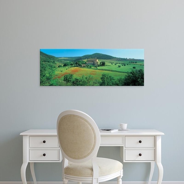 Easy Art Prints Panoramic Images's 'View of church on field, Abbazia Di Sant'antimo, Tuscany, Italy' Premium Canvas Art