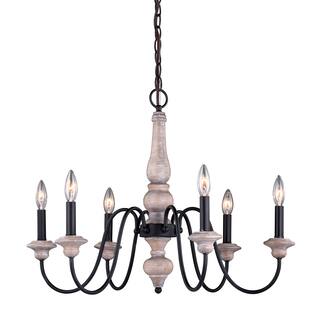 Georgetown 6 Light Gray Wood Farmhouse Chandelier - 26-in W x 20.75-in H x 26-in D