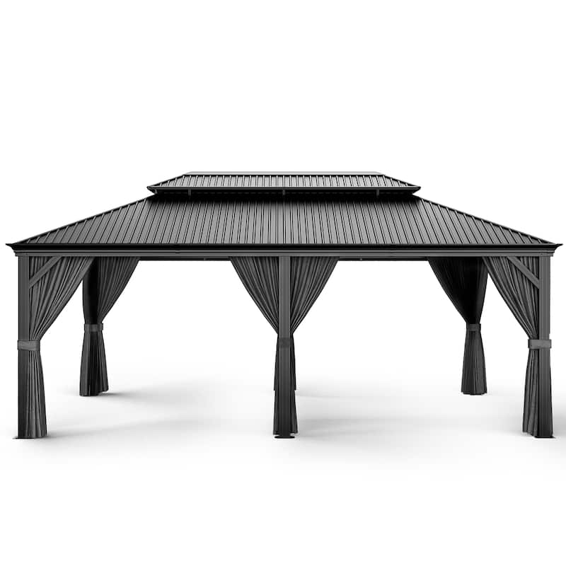 12 ft. x 20 ft. Double Roof Hardtop Aluminum Patio Gazebo with Netting and Curtains