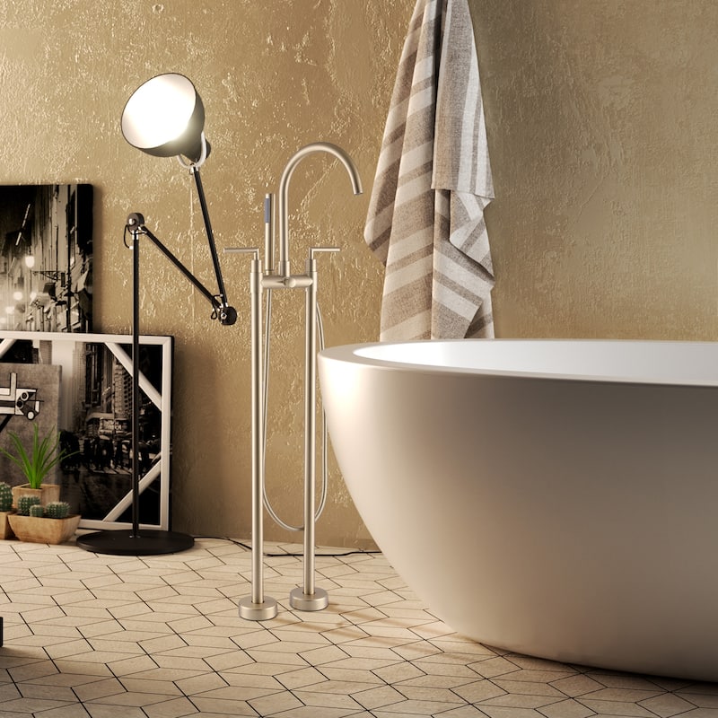 Modland Floor-mounted 46''H Bathtub Faucet Freestanding Tub Filler With Handheld Shower in Black/Gold