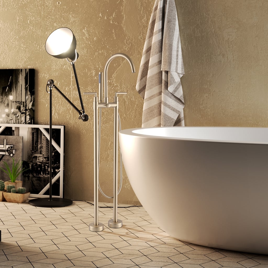 Modland Floor-mounted 46''H Bathtub Faucet Freestanding Tub Filler With Handheld Shower in Black/Gold