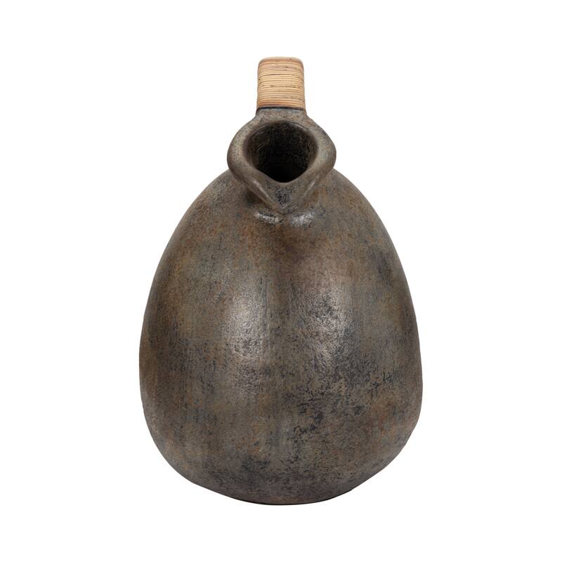 Sagebrook Home Terracotta Rustic Jug With Woven Handle, Multi, Round, Two Tone