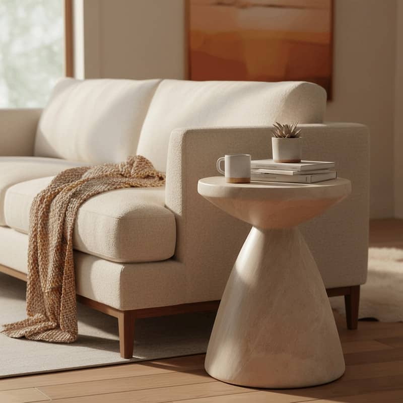 Dune 17-Inch Round Side Table in Fiberstone Accent End Table for Indoor and Outdoor Patio Use