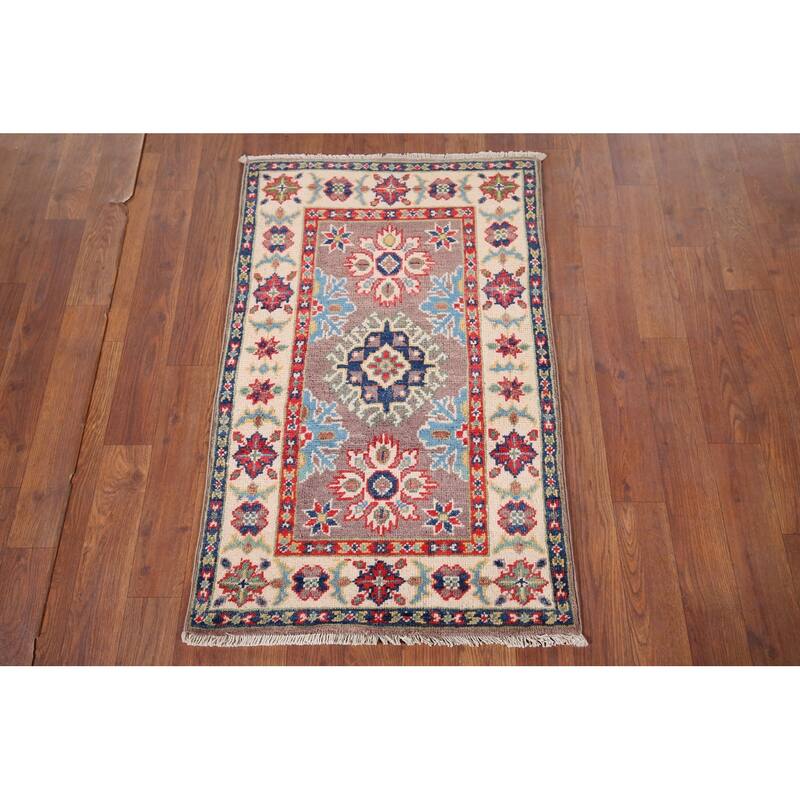Traditional Kazak Oriental Foyer Rug Hand-Knotted Wool Carpet - 1'11" x 3'0"