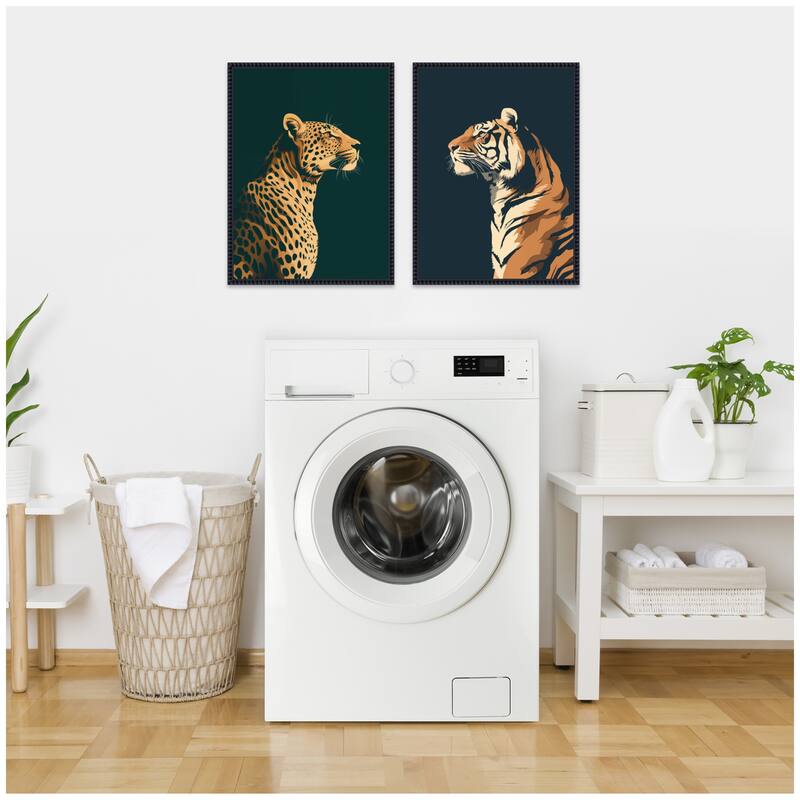 Kate and Laurel Emerald Leopard Navy Tiger 2 Piece Framed Canvas Wall Art Set by The Creative Bunch Studio