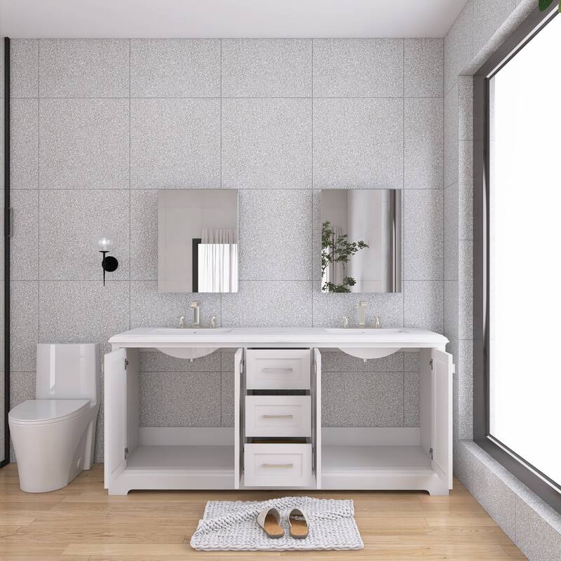 60/72 Inches Plywood Freestanding Bathroom Vanity Set with Drawer and Ceramic Sink