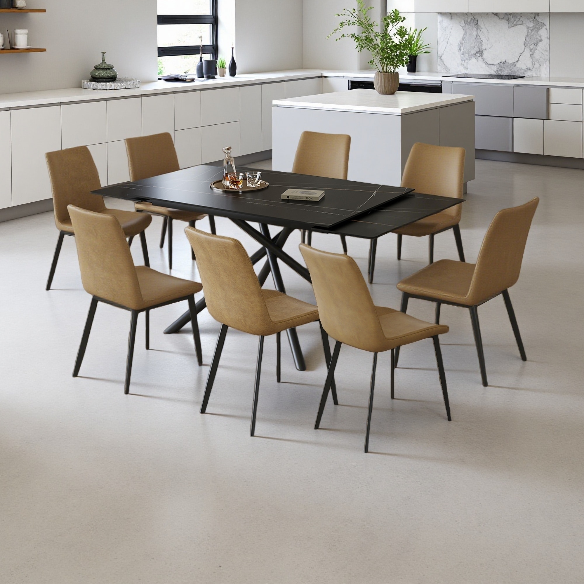 9-Piece Dining Set with Retractable Extension Design