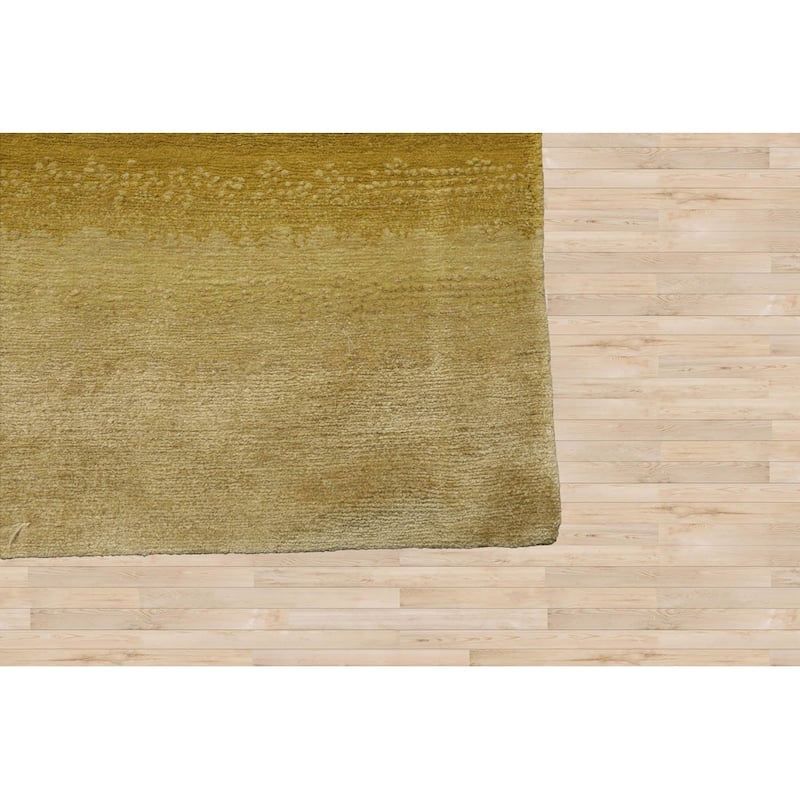 Hand Knotted Ombre Olive, Green Tibetan Wool Modern Oriental Area Rug - 3' 1'' x 12' 1''