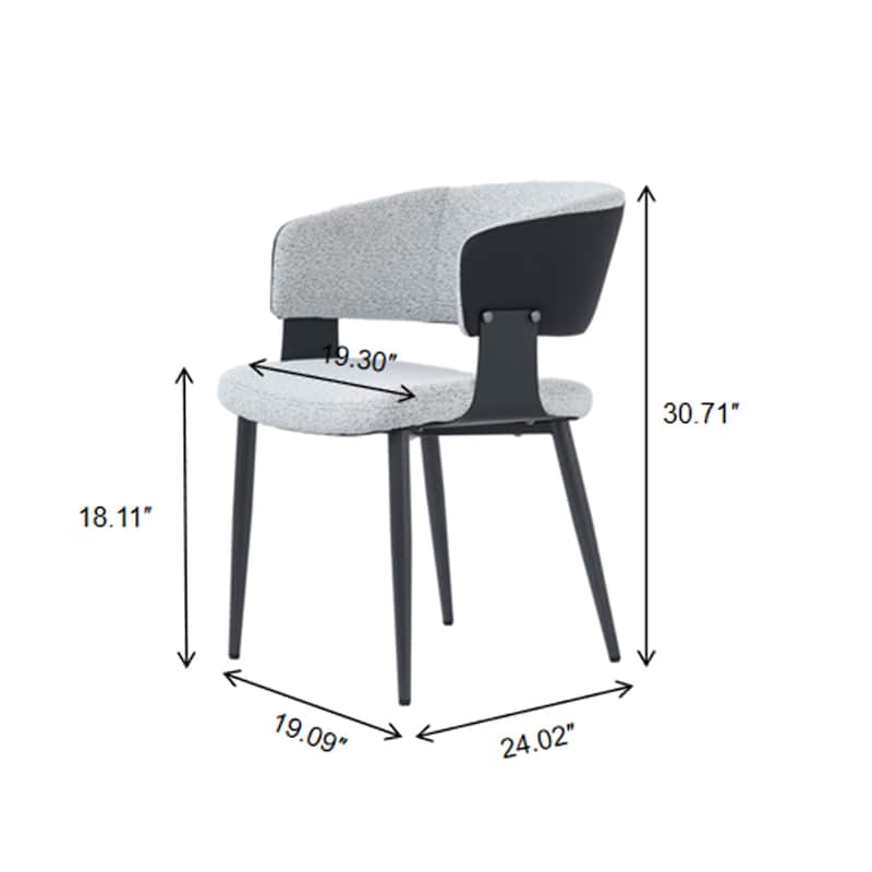 Modern Upholstered Dining Chairs with Wing Back and Black Metal Tapered Legs (Set of 2) - N/A