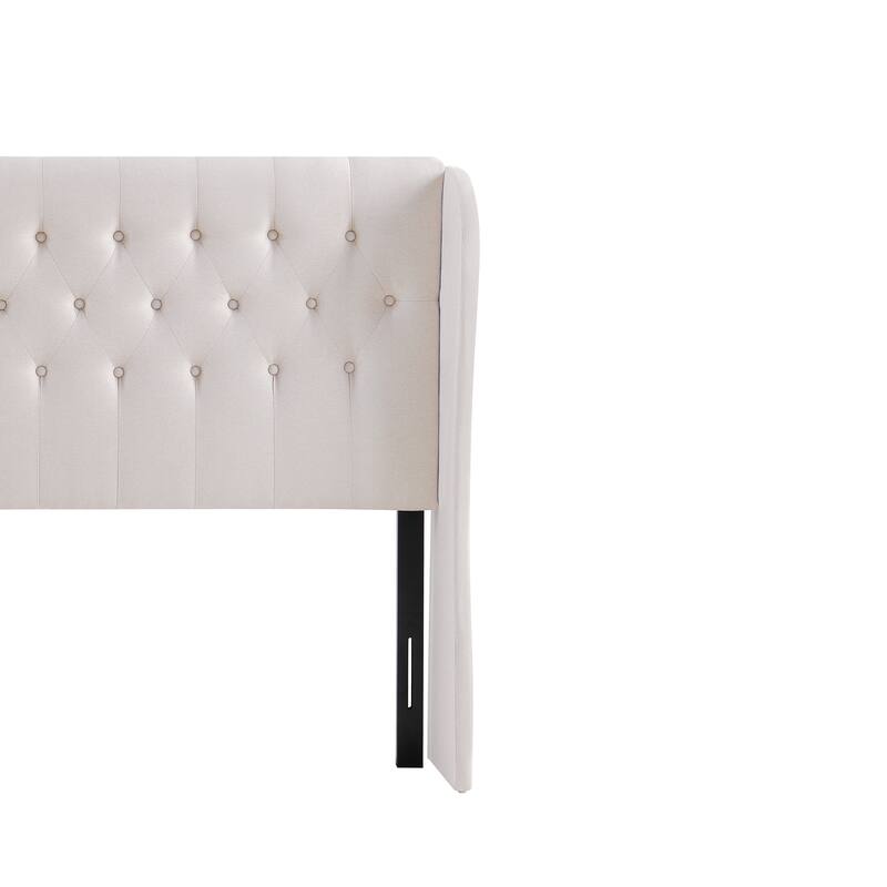 Beige Elegant Tufted Wingback Headboard