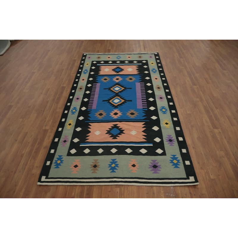 Hand Woven Oriental 100% Wool Carpet Southwestern Tribal Multi-Colored Kilim Area Rug - 10' 0'' X 5' 2''