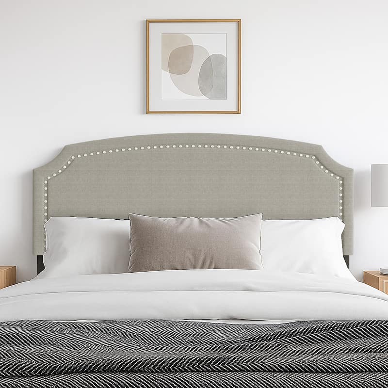 Cora Upholstered Clipped-corner Headboard w/ Nailhead Trim - Warm Grey - Twin