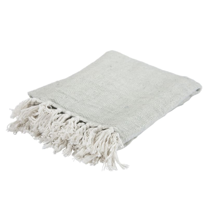 HomeRoots Light Gray Woven 100% Cotton Throw Blanket