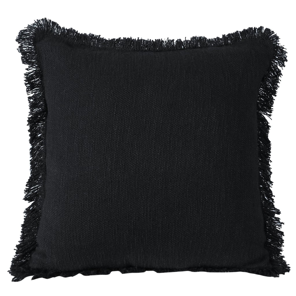 Hand Woven Throw Pillow with Fringe - 20" - Jet Black