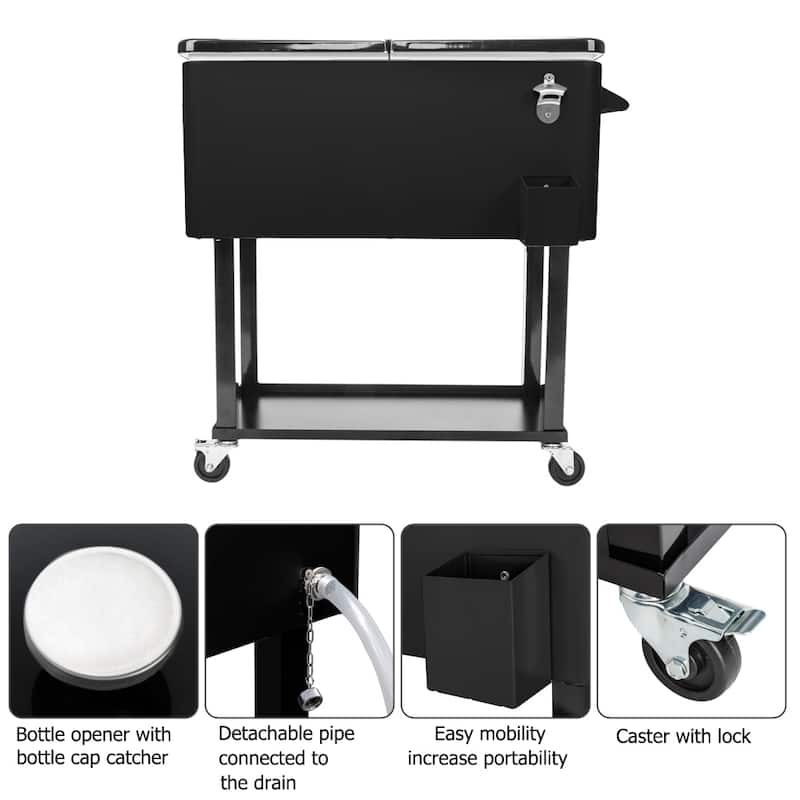Black Ice Chest Square Foot Tube With Drain Pipe Cooler Cart - N/A