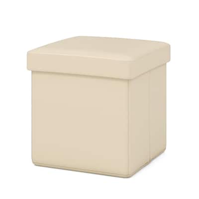 Gymax Folding Storage Ottoman Upholstered Square Footstool PVC Leather