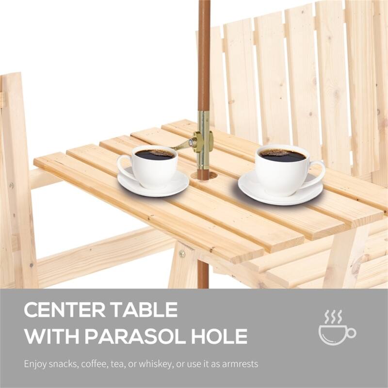 Fir Wood Outdoor Bench Set with Two Chairs and Coffee Table Slatted Design - 59.75" L x 27.5" W x 32.75" H