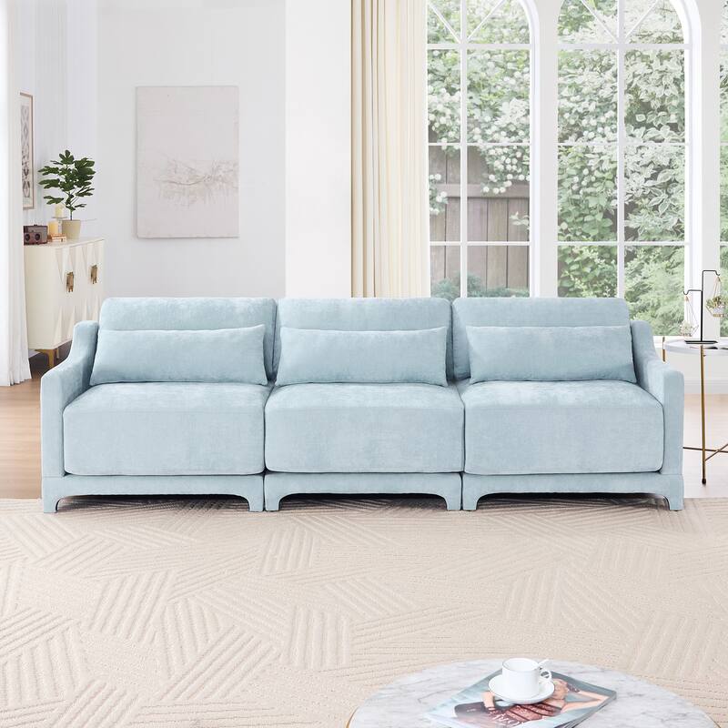 Chenille Upholstered Sofa with Lumbar Pillows