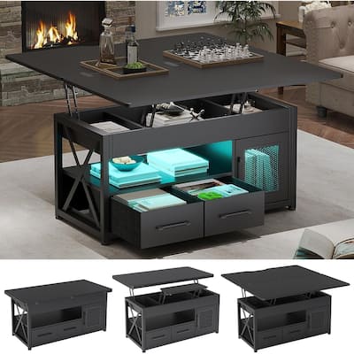 Lift Top Coffee Table Storage Cabinet 2 Fabric Drawers Living Room