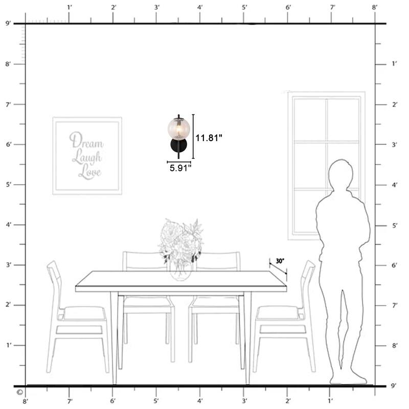 Modern Matte Black Metal Wall Sconce Round Clear Cracked Glass Shade