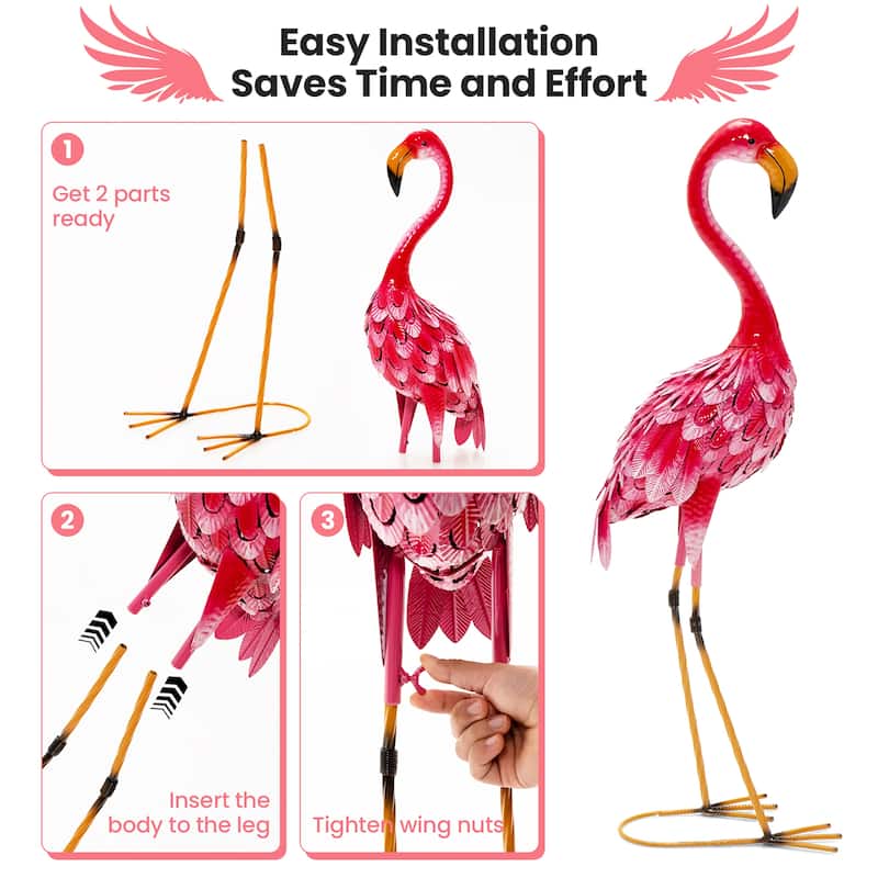 Costway 2-Piece Metal Crane/Flamingo Garden Statue Sculpture Set
