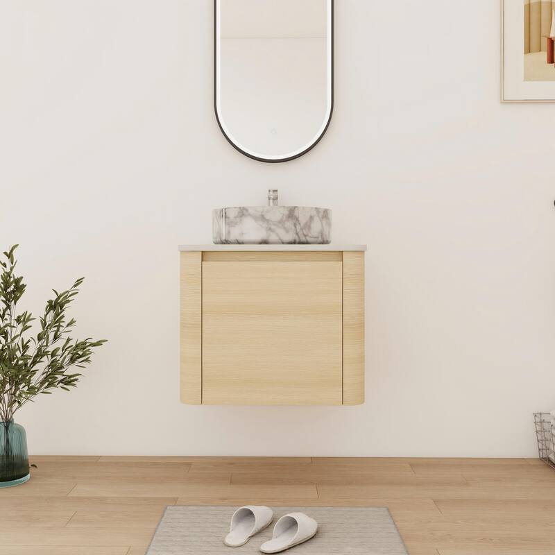 Bathroom Vanity With Sink In 24/30 Inch, Floating Bathroom Vanity With Soft Close Door - 23.6''W×18.6''D×24.4''H - White Oak-White with grey patterns