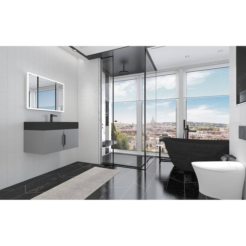 Amazon 30" Wall Mounted Bathroom Right Basin Vanity Set w/ Black Top