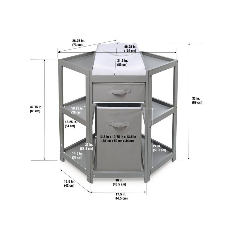 Diaper Corner Baby Changing Table with Hamper and Basket