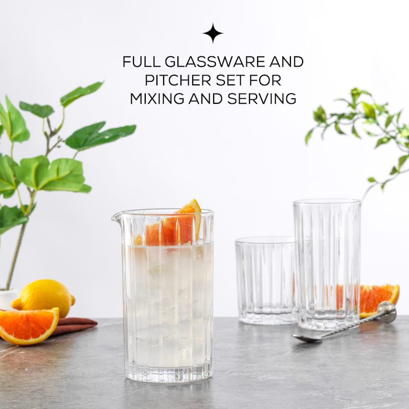 Alina Ribbed Glass Round Pitcher Carafe with Spout 20oz