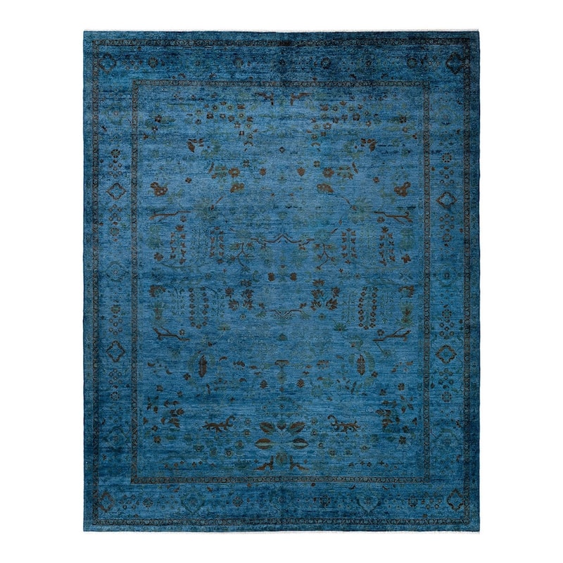 Overton Hand Knotted Wool Vintage Inspired Modern Contemporary Overdyed Blue Area Rug - 9' 1" x 11' 6"