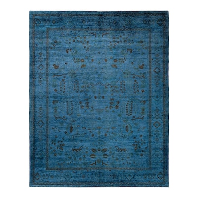 Overton Hand Knotted Wool Vintage Inspired Modern Contemporary Overdyed Blue Area Rug - 9' 1" x 11' 6"
