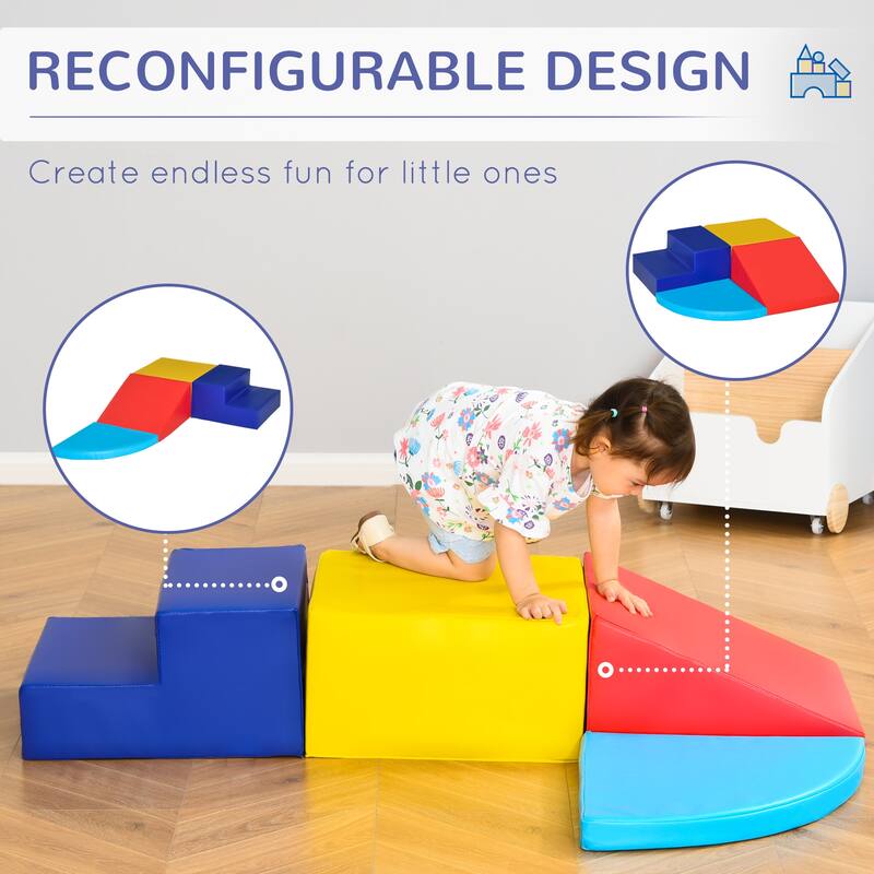 Qaba Foam Play Set for Toddlers and Children, Easy-to-clean 4 Piece Soft & Safe Kids Climbing Set for Crawling or Sliding