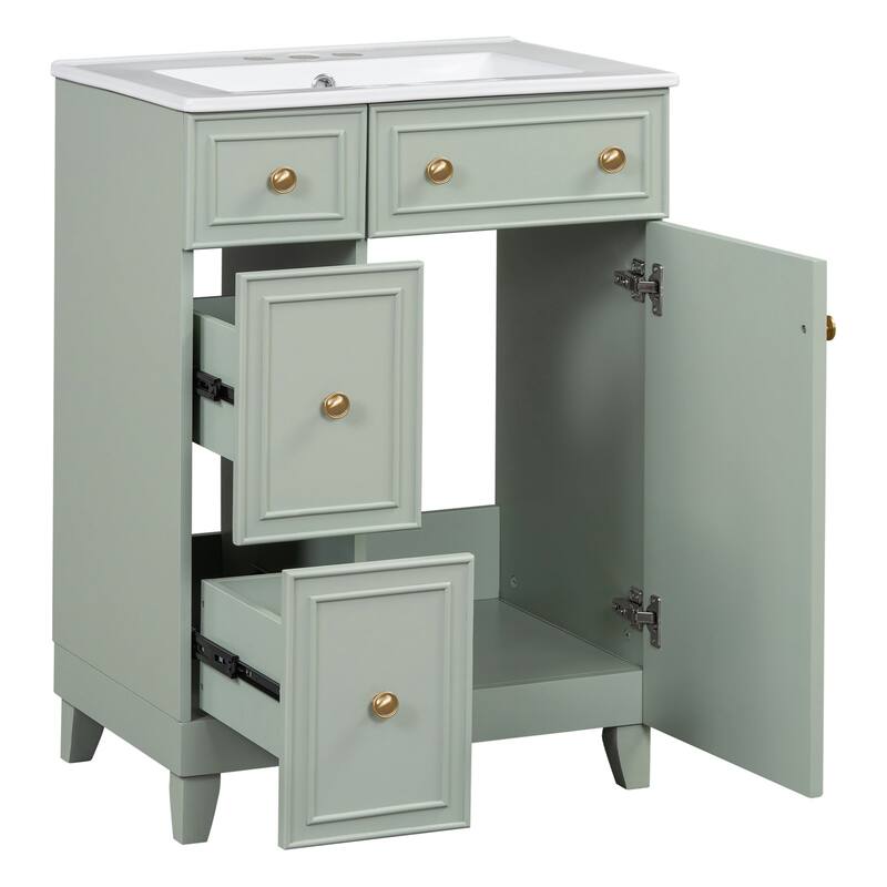 24 in. W x 18 in. D x 34 in. H Single Sink Freestanding Bath Vanity with White Ceramic Top