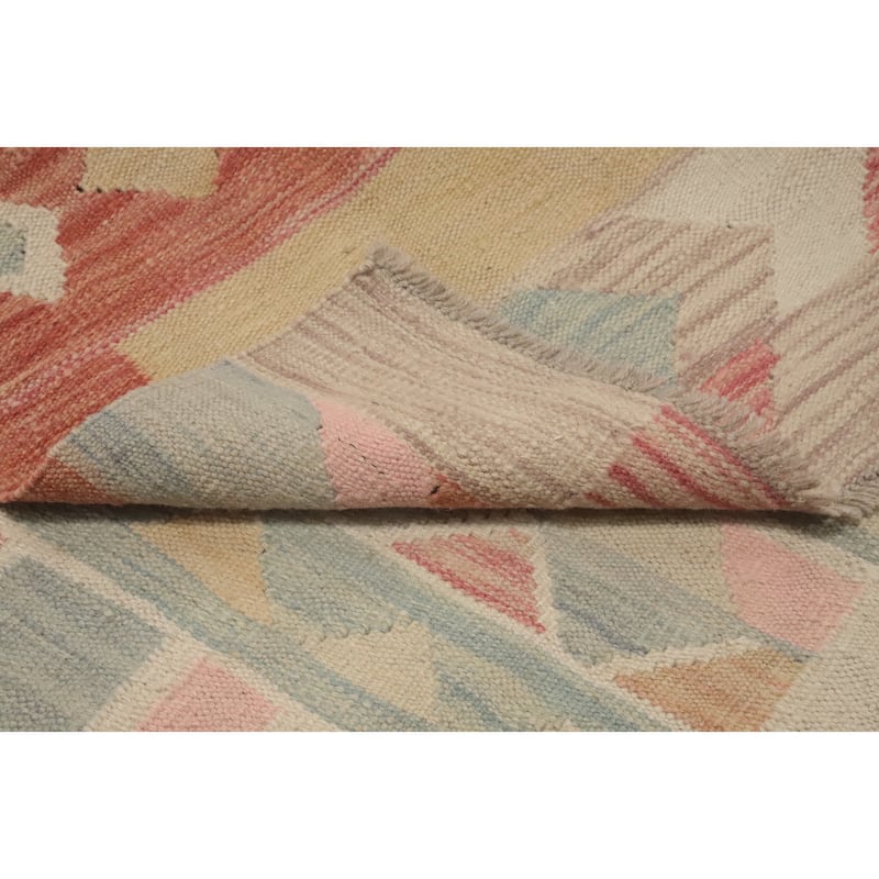 Hand Woven Oriental 100% Wool Carpet Southwestern Tribal Multi-Colored Kilim Runner Rug - 12' 1'' X 2' 7''