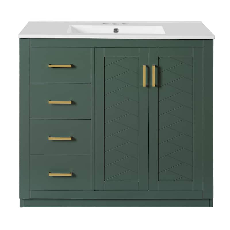 GDFStudio - Briarwick Modern Freestanding Double Bathroom Vanity Set with Ceramic Sinks, Drawers & Soft Closing Doors - 72'W