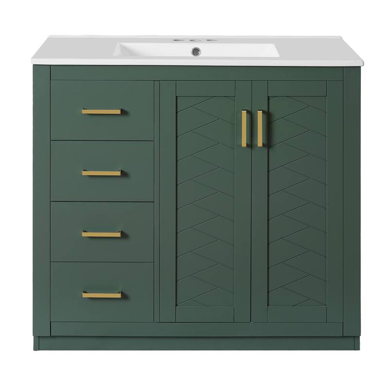 GDFStudio - Montclair Modern Freestanding Bathroom Vanity with Ceramic Sink and 3 Storage Drawers & Soft Closing Doors - 36'W