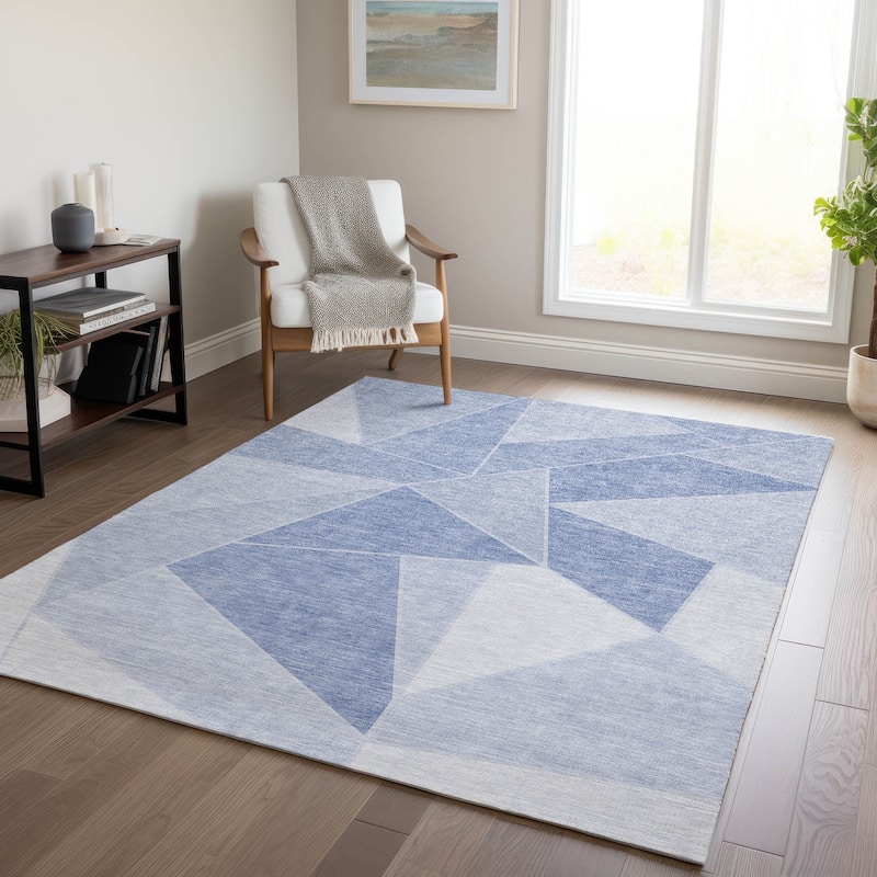 Machine Washable Indoor/ Outdoor Chantille Modern Mosaic Rug - Sky - 10' x 14'