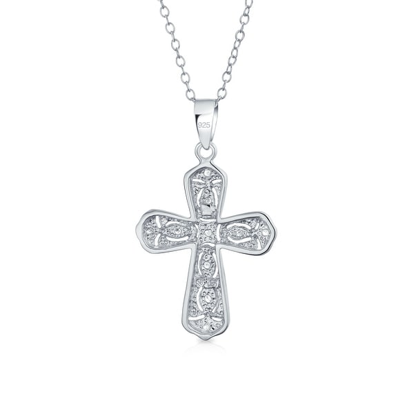 925 Sterling Silver Large Swirl Cross Charm with Necklace