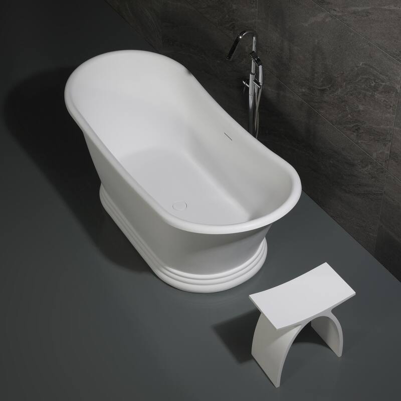 67" White Matte Pedestal Solid Surface Resin Bathtub
