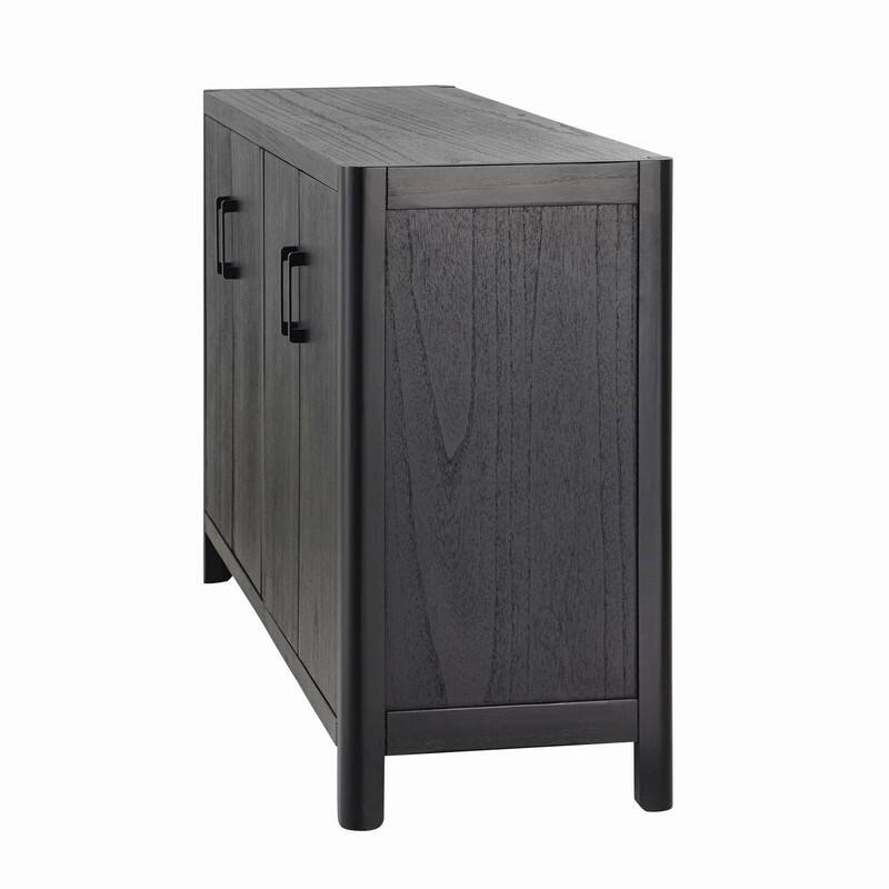 Farmhouse Style 4-Door Cabinet with Natural Finish for Rustic Entryways and Small Spaces