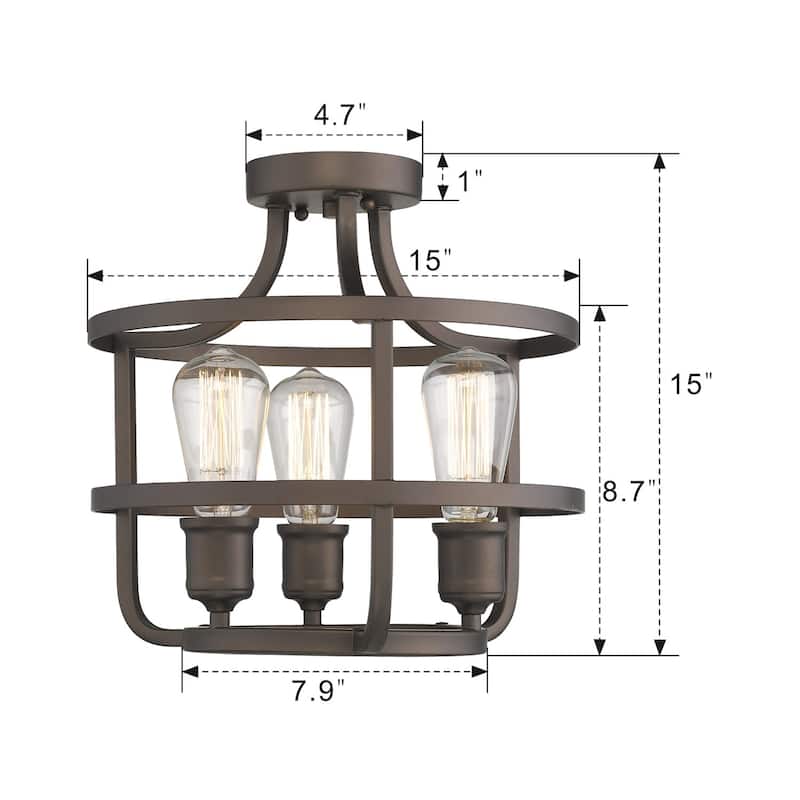 15 Inch Farmhouse Close to Flush Ceiling Light Fixture 3-Light - ‎Oil Rubbed Bronze - ‎14.9 x 14.8 x 14 inches